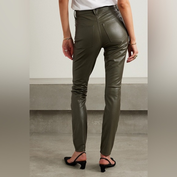 New! Veronica Beard Debbie Skinny Faux Leather Jeans in Loden Olive Green 🌿sz 26 - Picture 7 of 16